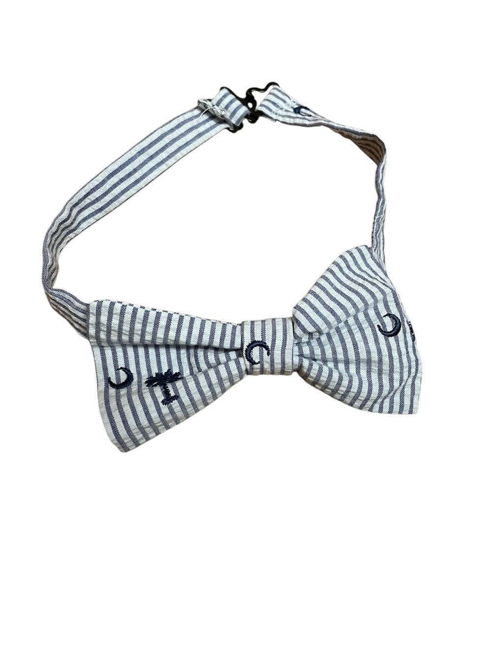 Seersucker Men’s Bow Tie with Palm Tree Design Blue & White